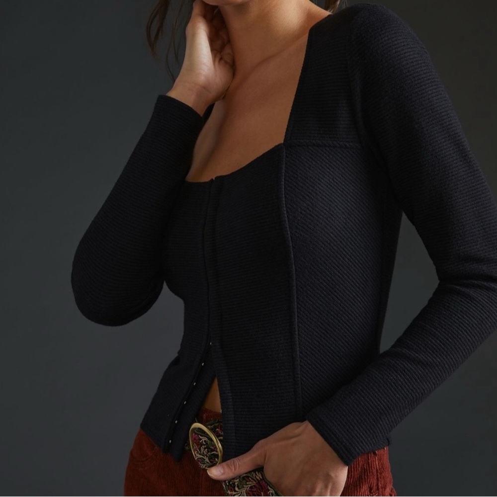 Anthropologie Square Neck Black Long Sleeve